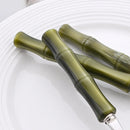 Kit Talheres 3 Peças em Aço Inox 304 com Cabo Estilo Bambu Verde Garfo Faca e Colher