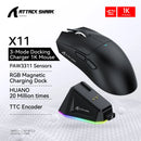 Mouse Gamer Attack Shark X11 Wireless Tri-Mode RGB 22000 DPI Sensor PAW3311 com Dock Magnético