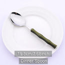 Kit Talheres 3 Peças em Aço Inox 304 com Cabo Estilo Bambu Verde Garfo Faca e Colher