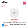 Sensor de Presença Humana ZigBee WiFi MmWave Tuya Smart com Detecção de Movimento, Luz e Distância
