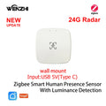 Sensor de Presença Humana ZigBee WiFi MmWave Tuya Smart com Detecção de Movimento, Luz e Distância
