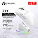 Mouse Gamer Attack Shark X11 Wireless Tri-Mode RGB 22000 DPI Sensor PAW3311 com Dock Magnético