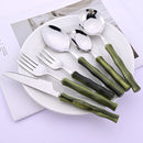 Kit Talheres 3 Peças em Aço Inox 304 com Cabo Estilo Bambu Verde Garfo Faca e Colher
