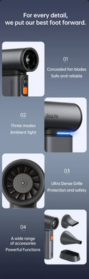 Ventilador Portátil JISULIFE Turbo 9000mAh com 100 Velocidades Display LED Ultra Potente
