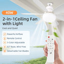 Ventilador de Teto com Lâmpada LED E27 DIBILUN com Controle Remoto Dimerizável 24W 30W 40W 80W