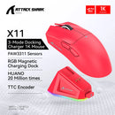 Mouse Gamer Attack Shark X11 Wireless Tri-Mode RGB 22000 DPI Sensor PAW3311 com Dock Magnético