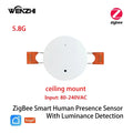 Sensor de Presença Humana ZigBee WiFi MmWave Tuya Smart com Detecção de Movimento, Luz e Distância