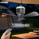 Ventilador de Teto Portátil 12000mAh com Controle Remoto Luz LED para Camping e Barraca