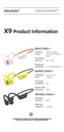 Fone de Ouvido Condução Óssea POLVCDG X9 32GB IPX8 – Bluetooth, À Prova D’Água, Esportivo, Open Ear