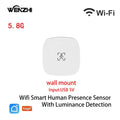 Sensor de Presença Humana ZigBee WiFi MmWave Tuya Smart com Detecção de Movimento, Luz e Distância