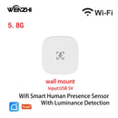 Sensor de Presença Humana ZigBee WiFi MmWave Tuya Smart com Detecção de Movimento, Luz e Distância