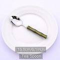 Kit Talheres 3 Peças em Aço Inox 304 com Cabo Estilo Bambu Verde Garfo Faca e Colher