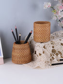 Porta Canetas em Bambu Estilo Rattan Organizador de Mesa Resistente e Impermeável