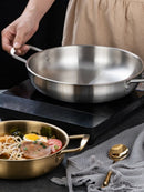 Panela Caçarola em Aço Inox com Cabo Multiuso para Arroz Frutos do Mar Molhos e Petiscos