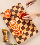 Tábua de Corte em Madeira Maciça Estilo Checkerboard Dupla Face para Cozinha