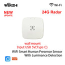 Sensor de Presença Humana ZigBee WiFi MmWave Tuya Smart com Detecção de Movimento, Luz e Distância