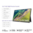 Monitor Portátil ARZOPA A1S 14" Full HD IPS HDR10 USB-C HDMI para Notebook, PC, PS5, Xbox e Switch