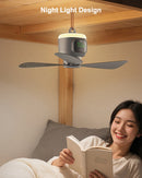 Ventilador de Teto Portátil 12000mAh com Controle Remoto Luz LED para Camping e Barraca