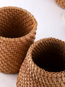 Porta Canetas em Bambu Estilo Rattan Organizador de Mesa Resistente e Impermeável